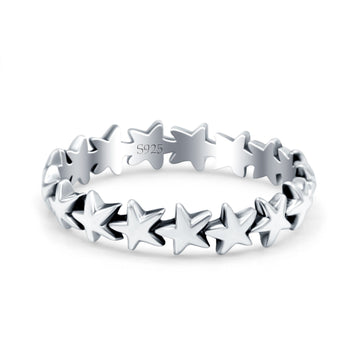 Stars Oxidized Band Solid 925 Sterling Silver Thumb Ring (4mm)
